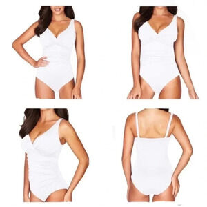 Bleu Rod Beattie White Ruched One Piece Swimsuit